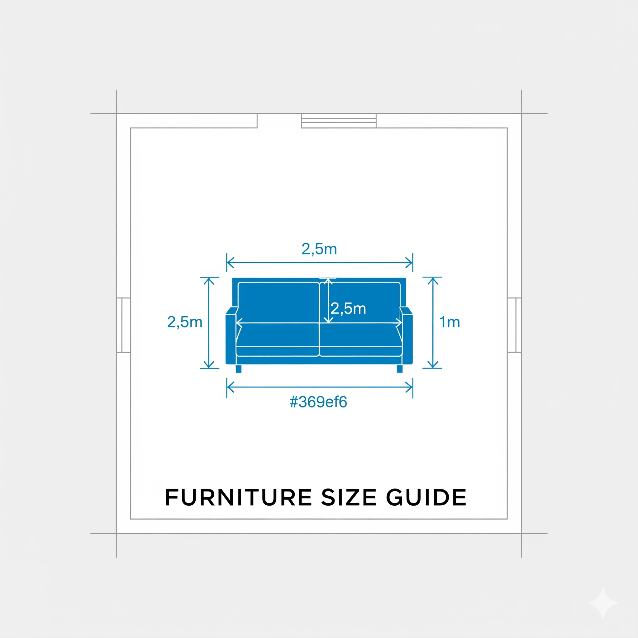 Logo for the Furniture Size Guide, showing a blueprint of a room with a correctly scaled sofa inside.