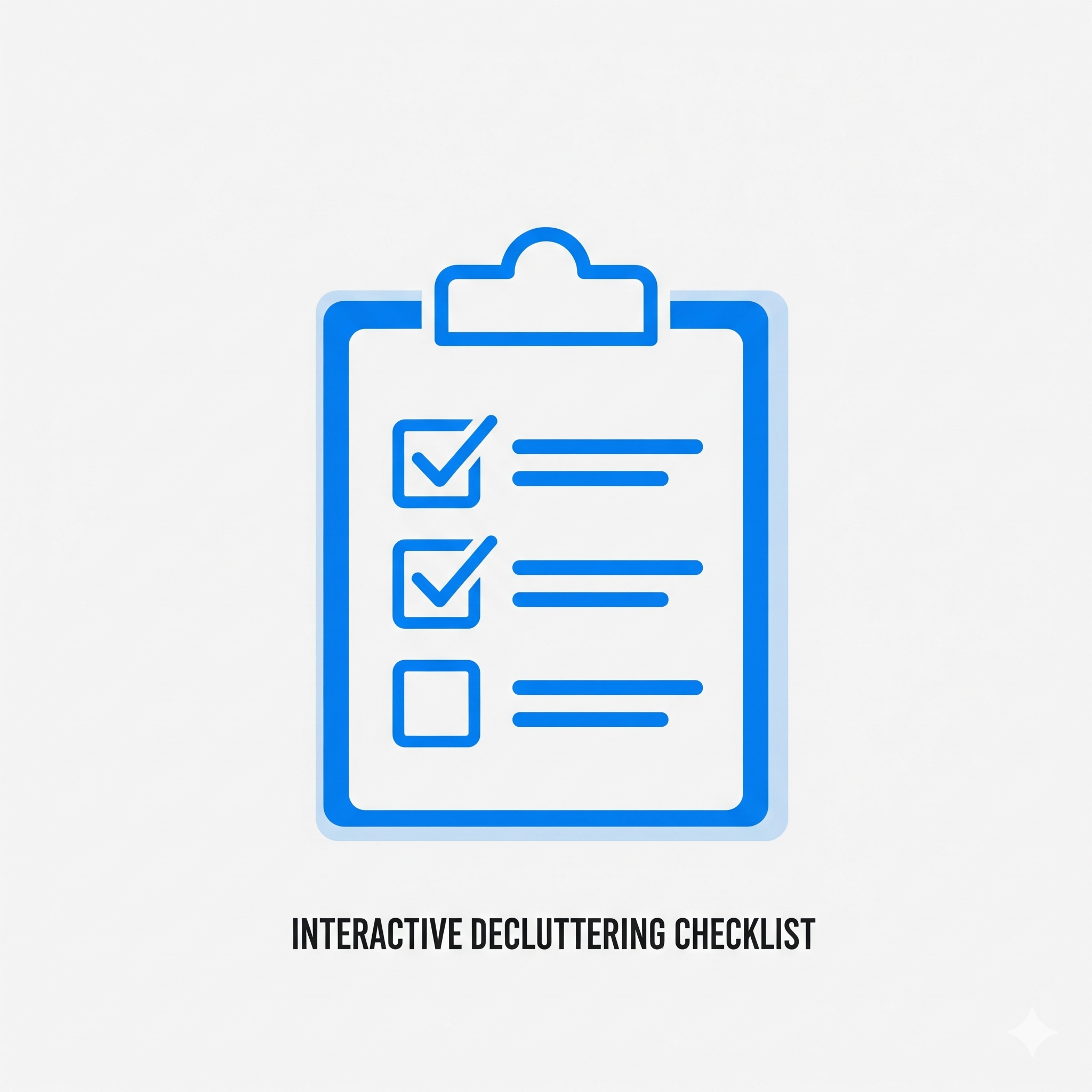 Logo for the Interactive Decluttering Checklist tool, showing a clipboard with checked items.