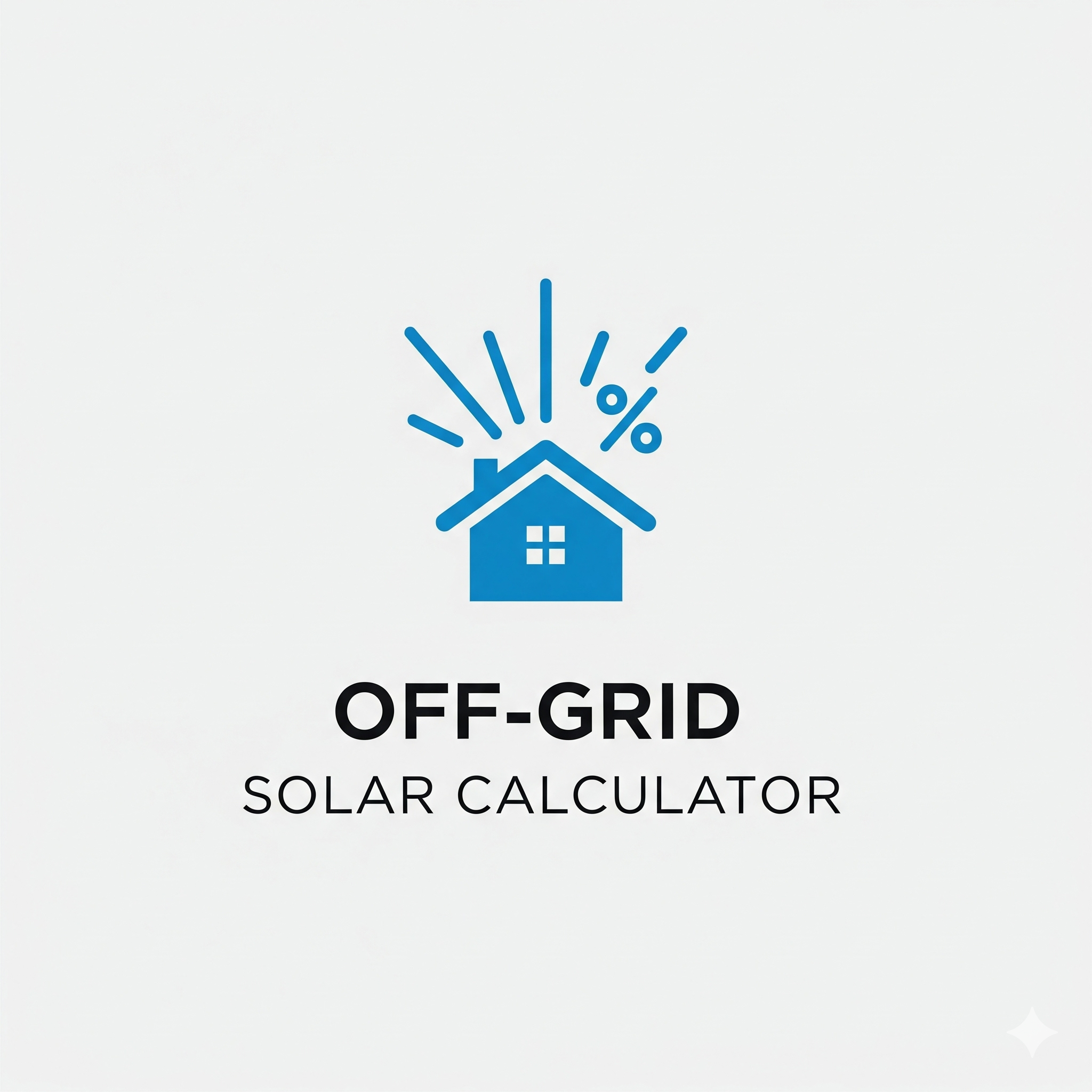 Logo for the Off-Grid Solar Calculator, showing a tiny house with sun rays and a percentage symbol.