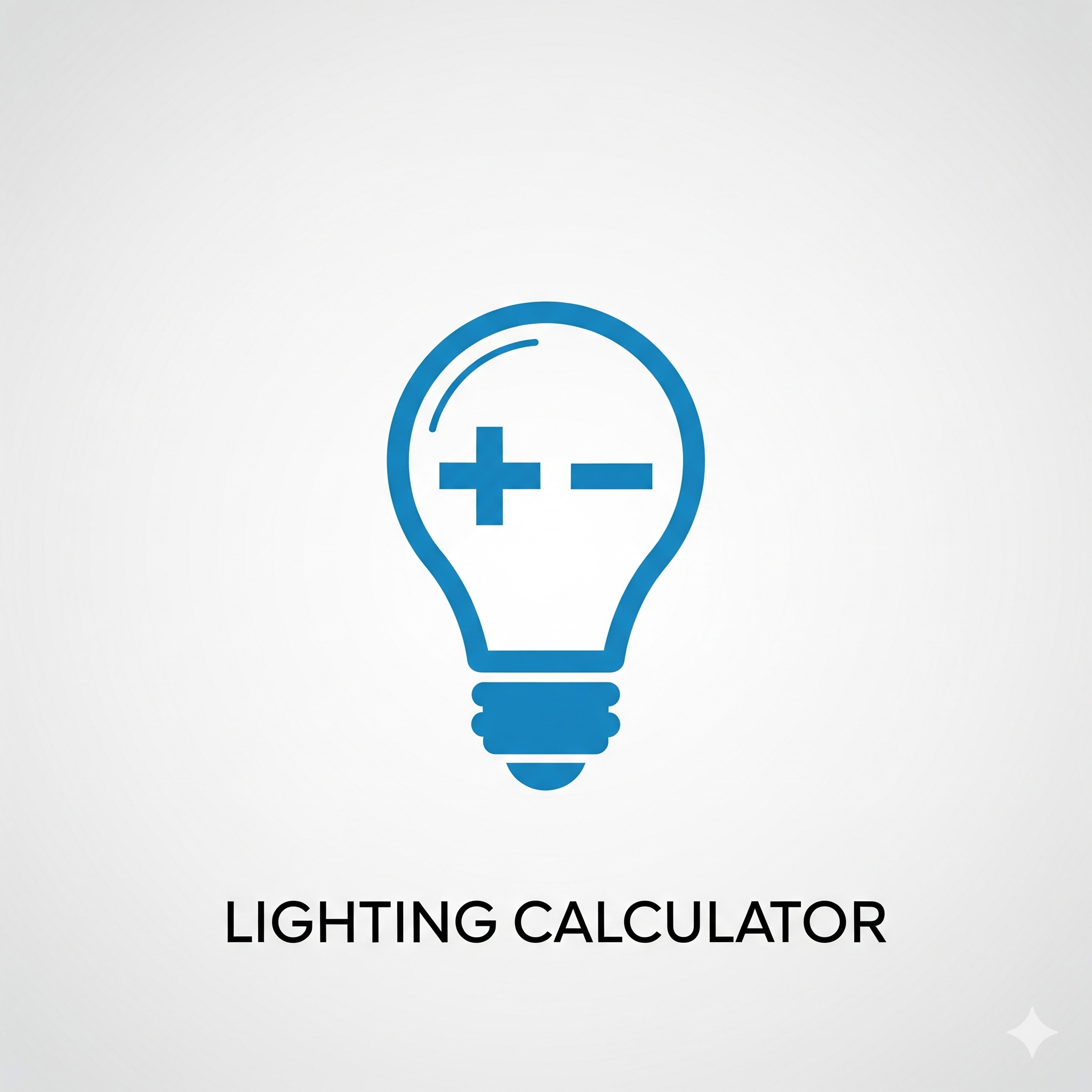 Logo for the Lighting Calculator tool, showing a light bulb with calculator symbols inside.