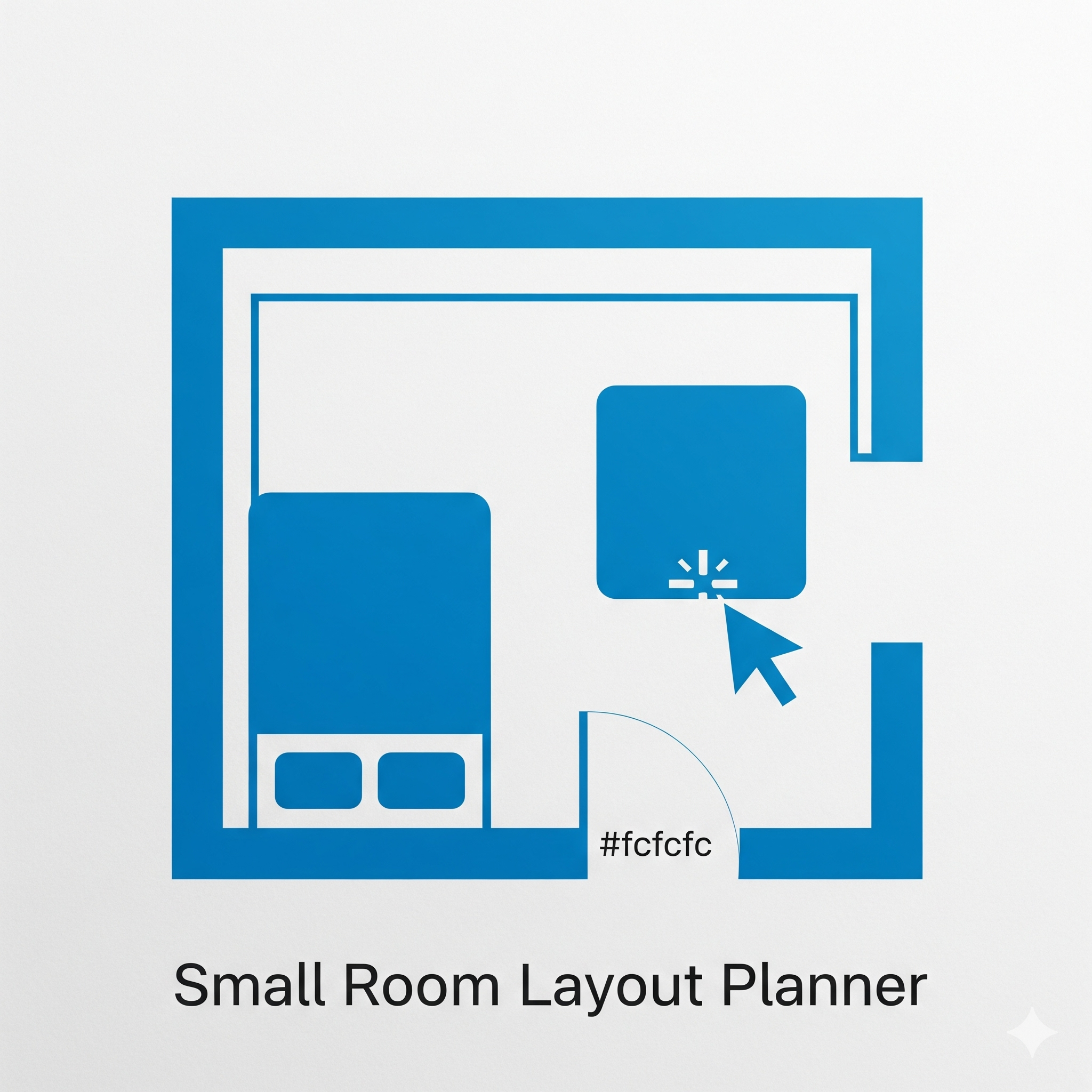 Logo for the Small Room Layout Planner, showing a blueprint of a tiny room with furniture blocks.