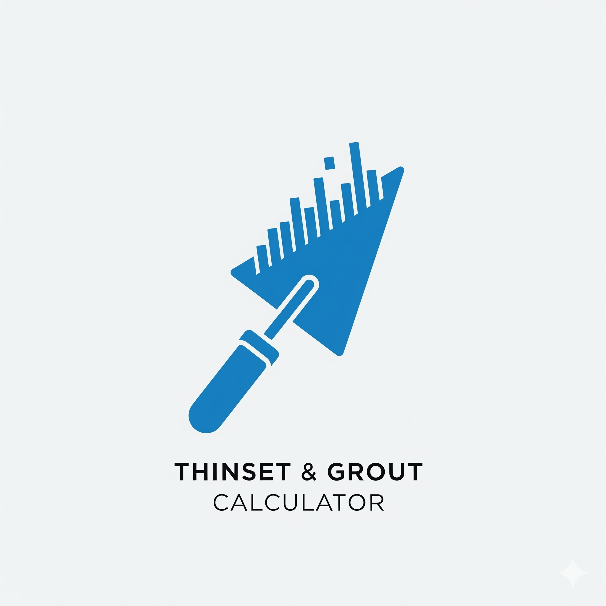 Logo for the Thinset & Grout Calculator, showing a notched trowel with calculator bars.