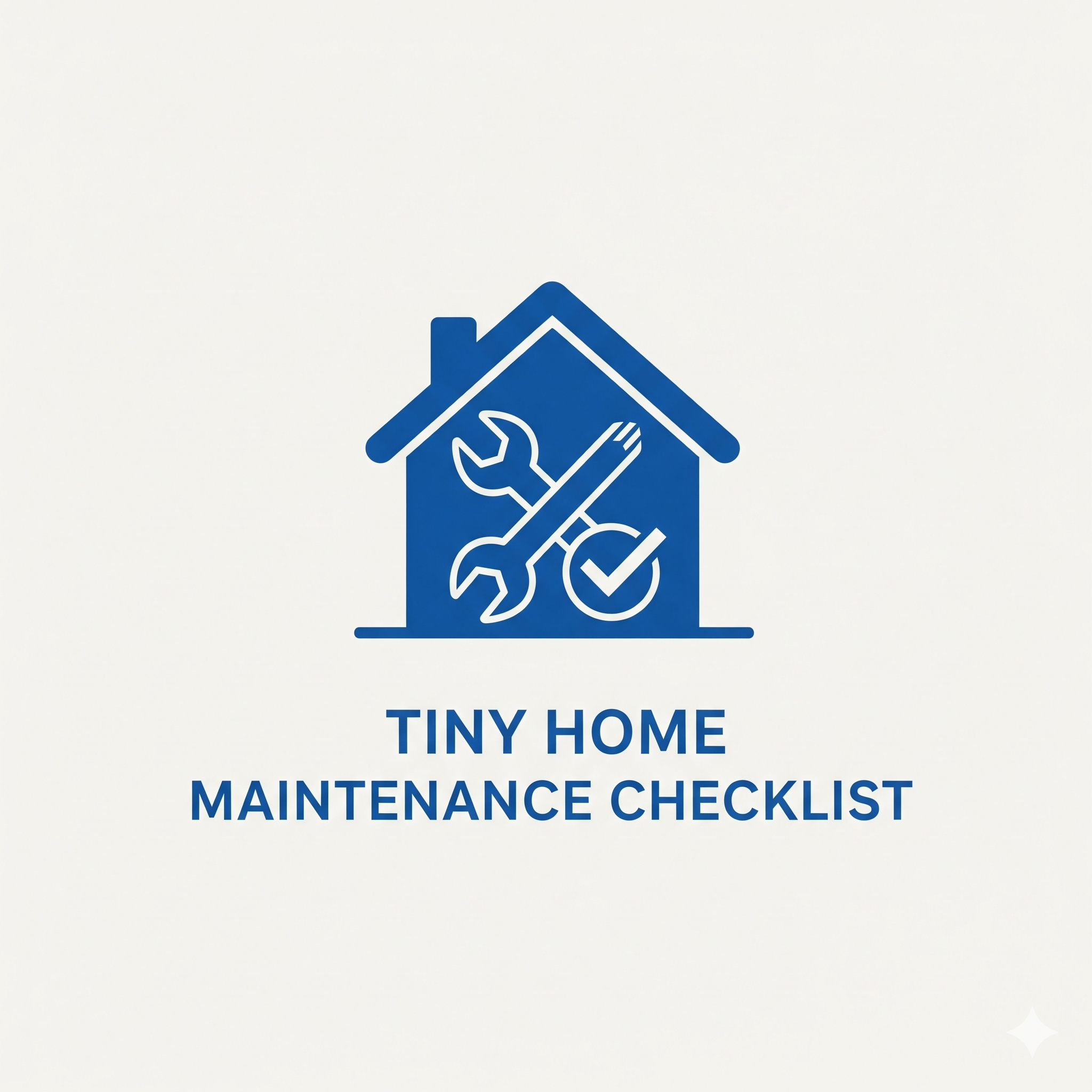 Logo for the Tiny Home Maintenance Checklist, showing a tiny house with a wrench and a checkmark.