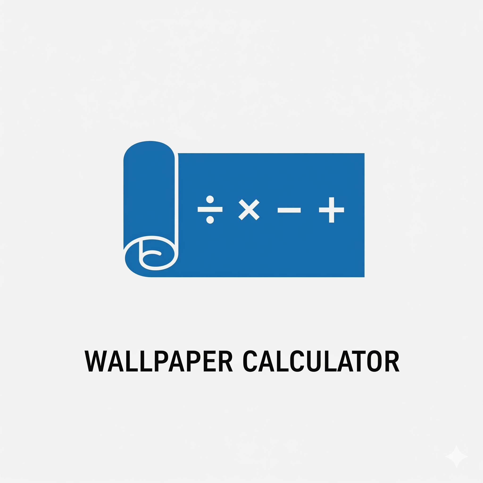 Logo for the Wallpaper Calculator tool, showing a roll of wallpaper with calculator symbols on it.